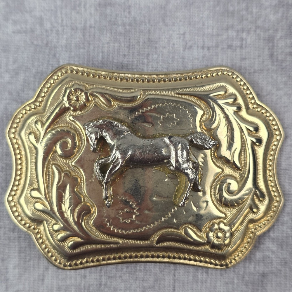 Running Galloping Horse Dual Tone Ornate Western Cowboy Cowgirls Belt Buckle New